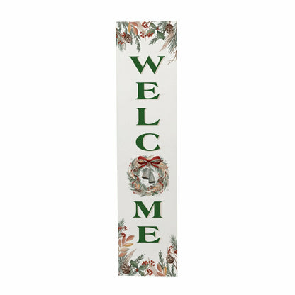 Plow & Hearth Winter Grove Wreath And Bell Porch Leaner, "Welcome", 46"H