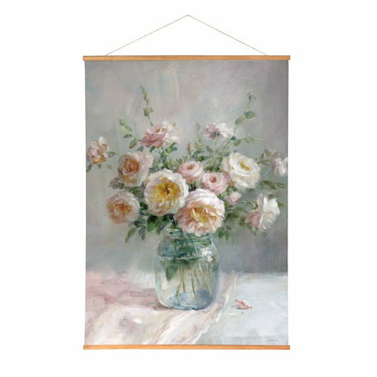 Plow & Hearth Hillside Pasture Indoor Wall Decor Canvas Tapestry, Pink/White Roses i