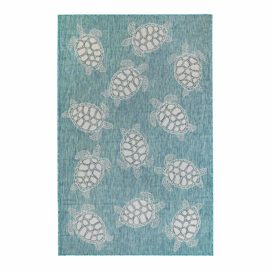 Plow & Hearth Indoor/Outdoor Textured Sea Turtles Polypropylene Rug, 39" x 59"