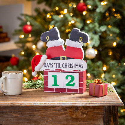 Plow & Hearth Heartfelt Cheer Table Décor Santa in Chimney Christmas Countdown Wood,
